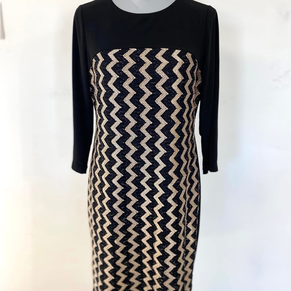 NWT! Chico’s Size .5 Black/Gold Chevron Mix Chanon Dress